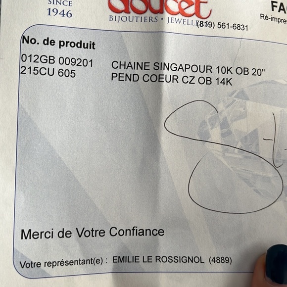 doucet gold chain and heart pendant with diamonds - Size 20 inches - Picture 5 of 5